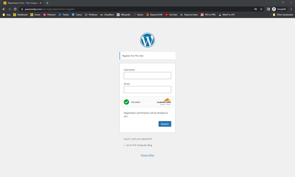 How do I add registration to my WordPress site? - Registration page