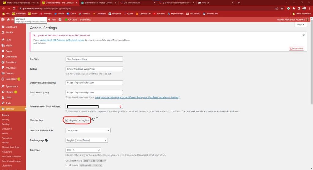 How do I add registration to my WordPress site? Enable registration in admin panel