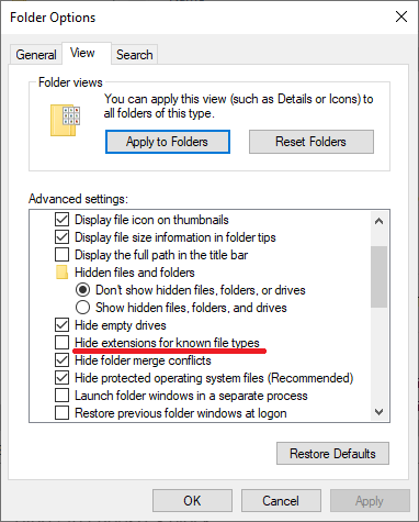 How do I enable Windows to show file types